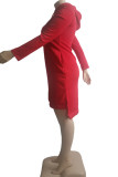 Vestidos de talla grande de manga larga con cuello encapuchado y estampado informal de moda rojo