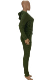 Colletto con cappuccio patchwork solido casual moda verde manica lunga due pezzi