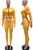 Yellow Casual Solid Patchwork Fold Long Sleeve Two Pieces