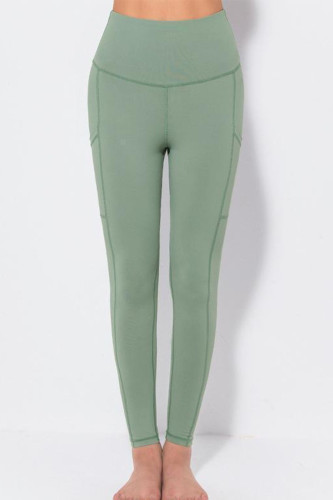 Grigio Verde Abbigliamento sportivo casual Solido Split Joint Skinny Vita alta Pantaloni tinta unita