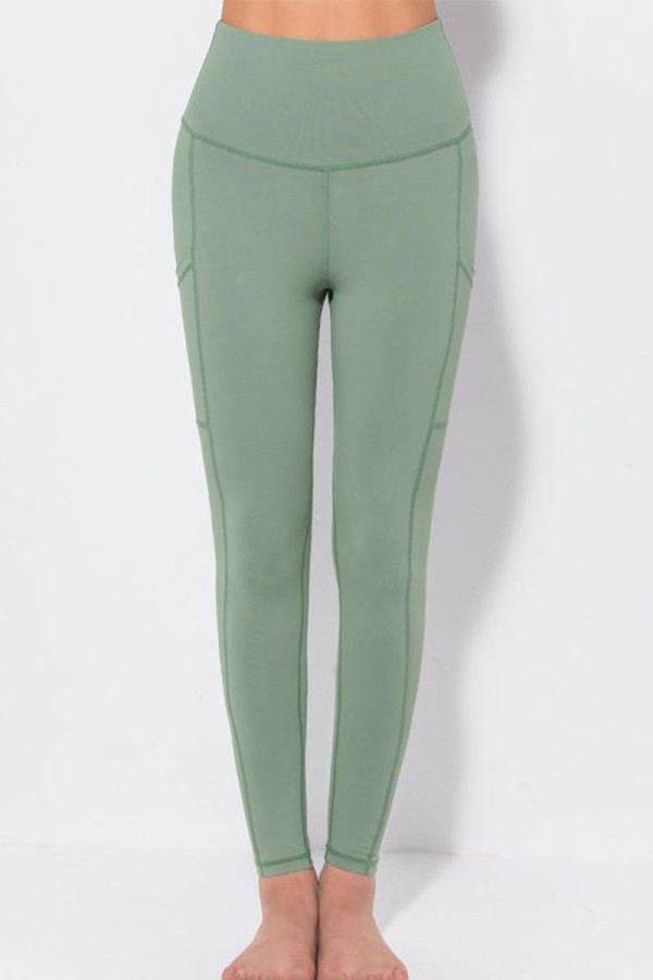 Grijsgroene casual sportkleding Effen patchwork skinny hoge taille potlood effen kleur broek