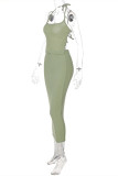 Зеленый модный сексуальный однотонный бинт с открытой спиной Холтер без рукавов из двух частей