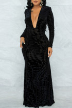 Moda preta sexy sólido patchwork decote em V vestidos de saia de um passo