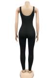 Black Sexy Solid Split Joint Square Collar Skinny Jumpsuits
