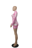 ピンクのセクシーなプリント パッチワーク ハーフ A タートルネック ペンシル スカート ドレス