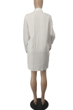 Robes de robe de chemise à col rabattu en patchwork uni décontracté blanc