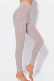 Cinza Casual Sportswear Sólido Patchwork Skinny Cintura Alta Lápis Calças de Cor Sólida