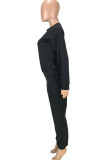 ブラックファッションカジュアルソリッドパッチワークOネック長袖ツーピース