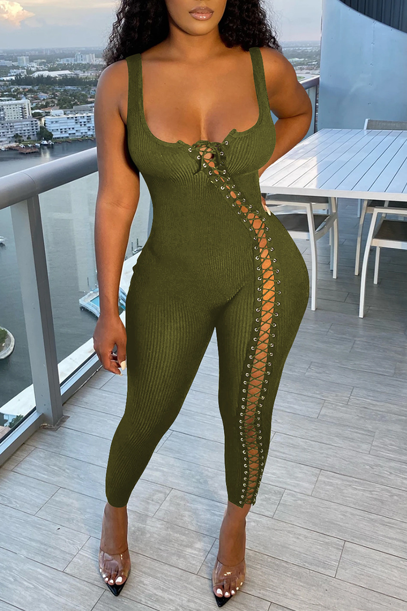 

Army Green Sexy Solid Split Joint Square Collar Skinny Jumpsuits
