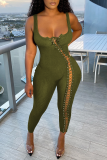 Army Green Sexy Solid Split Joint Square Collar Skinny Jumpsuits