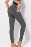 Gray Green Casual Sportswear Solid Patchwork Skinny High Waist Pencil Solid Color Bottoms