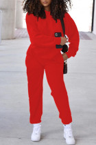 Red Fashion Casual Solid Patchwork O-Ausschnitt Langarm Zweiteiler