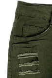 Army Green Sexy Street Solid Ripped Patchwork High Waist Boot Cut Denim Jeans