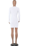 White Fashion Casual Solid Patchwork V Neck One Step Skirt Dresses