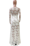 White Sexy Patchwork Lace V Neck Irregular Dress Dresses
