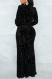 Robes jupe une étape noires à la mode, sexy, solides, patchwork, col en V