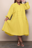 Burgundy Casual Solid Flounce V Neck Cake Skirt Plus Size Dresses