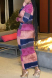 Vestidos de falda de un paso con cuello con cremallera y estampado de rayas informales multicolores