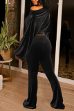 Black Casual Solid Patchwork One Shoulder Long Sleeve Two Pieces