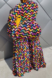 Veelkleurige casual print patchwork V-hals grote maten jumpsuits