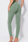 Gris Verde Casual Ropa deportiva Patchwork liso Flaco Cintura alta Lápiz Pantalones de color sólido