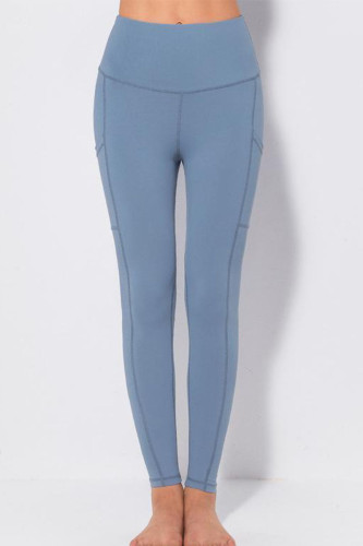 Gris Bleu Casual Sportswear Solid Split Joint Skinny Taille Haute Crayon Bas de Couleur Unie