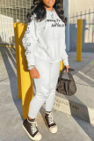 Blanco moda ropa deportiva estampado patchwork cuello con capucha manga larga dos piezas