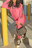 Roze mode sportkleding print patchwork capuchon kraag lange mouw twee stukken