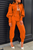 Mandarinröd Casual Solid Patchwork Ytterkläder med blixtlåskrage