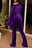 Purple Casual Solid Patchwork One Shoulder Long Sleeve Two Pieces