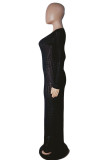 Vestidos de falda de un paso con cuello en V y patchwork liso sexy de moda negro