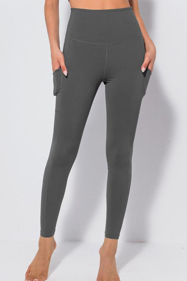 Abbigliamento sportivo casual grigio Solid Patchwork Skinny Vita alta Matita Pantaloni tinta unita