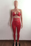 Macacão skinny vermelho fashion sexy sólido vazado sem costas