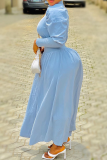 Vestidos de falda de pastel de cuello alto medio de patchwork sólido casual azul claro