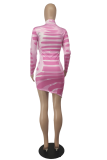 ピンクのセクシーなプリント パッチワーク ハーフ A タートルネック ペンシル スカート ドレス