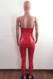 Röd Mode Sexig Solid urholkad Rygglös Halter Skinny Jumpsuits