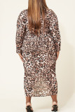 Imprimé léopard décontracté imprimé léopard patchwork pli col en V robes droites de grande taille