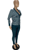 Black Fashion Simplicity Striped Patchwork Long Sleeve Two Pieces
