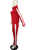 Red Fashion Casual Solid Patchwork Rits Kraag Lange Mouw Twee Stukken