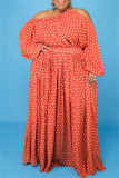Multicolor mode casual print uitgeholde schuine kraag lange mouw plus size jurken