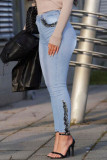 Svart Fashion Street Solid Patchwork Plus Size Jeans