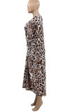 Leopard Print Casual Print Leopard Patchwork Fold V Neck Straight Plus Size Dresses