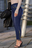 Zwarte mode straat effen patchwork grote maten jeans