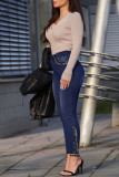Schwarze Fashion Street Solid Patchwork Plus Size Jeans