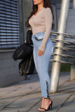 Svart Fashion Street Solid Patchwork Plus Size Jeans