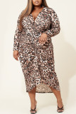 Imprimé léopard décontracté imprimé léopard patchwork pli col en V robes droites de grande taille