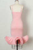 Розовое сексуальное однотонное лоскутное вечернее платье с открытой спиной и бретельками