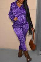 Фиолетовый модный повседневный принт в стиле пэчворк с воротником с капюшоном и длинным рукавом из двух частей