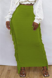 Зеленая модная повседневная однотонная юбка с высокой талией и кисточками