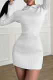 Vestidos de falda de lápiz con cuello con capucha de patchwork sólido sexy blanco